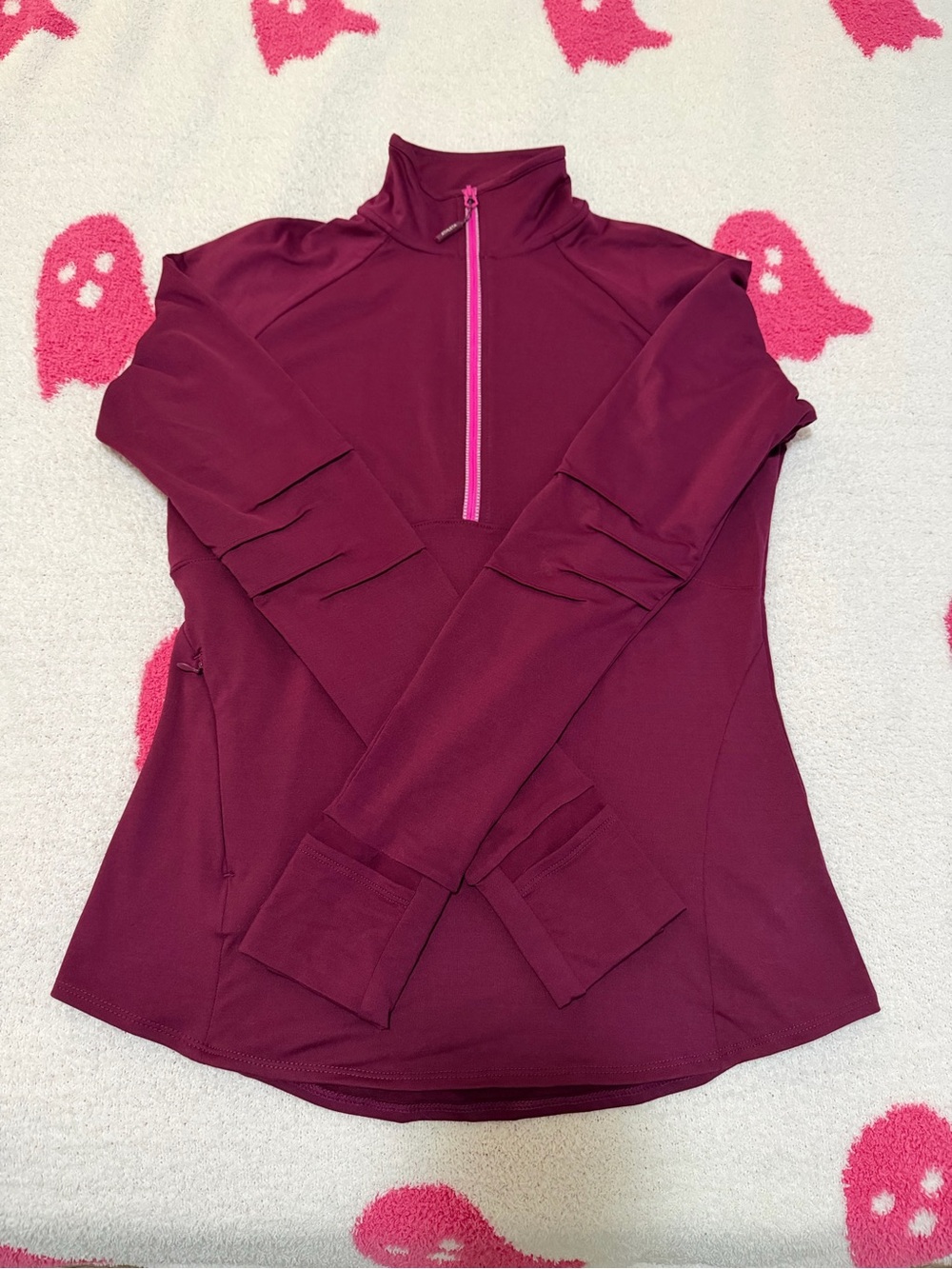 New Athleta Women's Half-Zip Performance Pullover in Deep Berry with Pink Zip